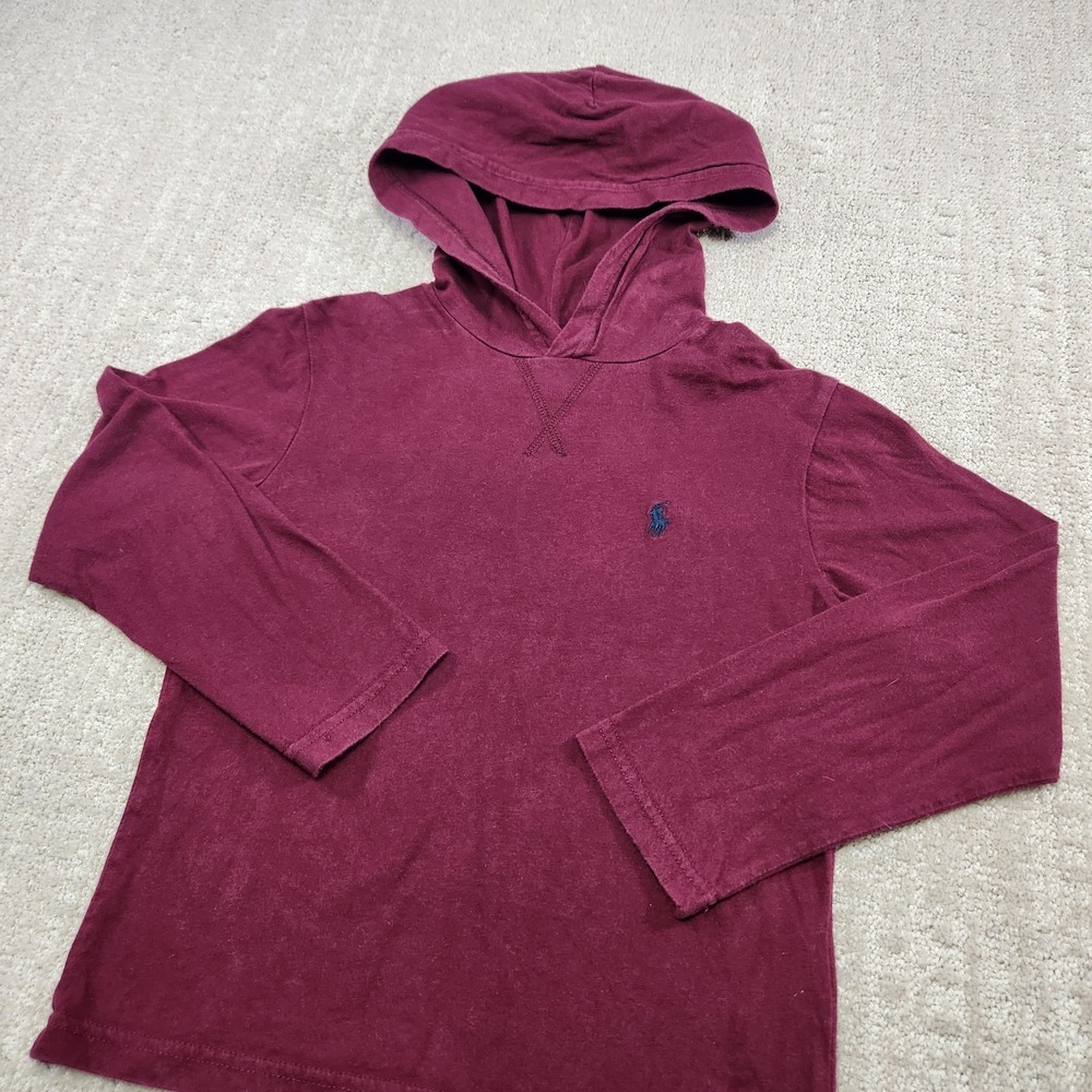 Polo Ralph Lauren Hoodie Kids Youth Small Lightweight Hooded Shirt Maroon Cotton